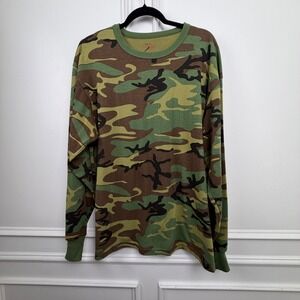 Rothco Mens Camouflage Long Sleeve T-Shirt XL Woodland Crewneck Cotton Blend